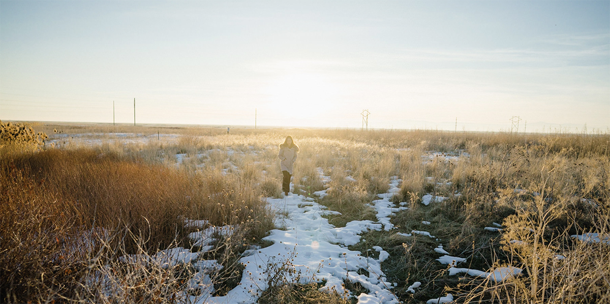Poet Paisley Rekdal along the Transcontinental Railroad grade.