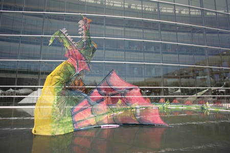 A floating dragon created by Carole Alden for the 2006 Utah Arts Festival.