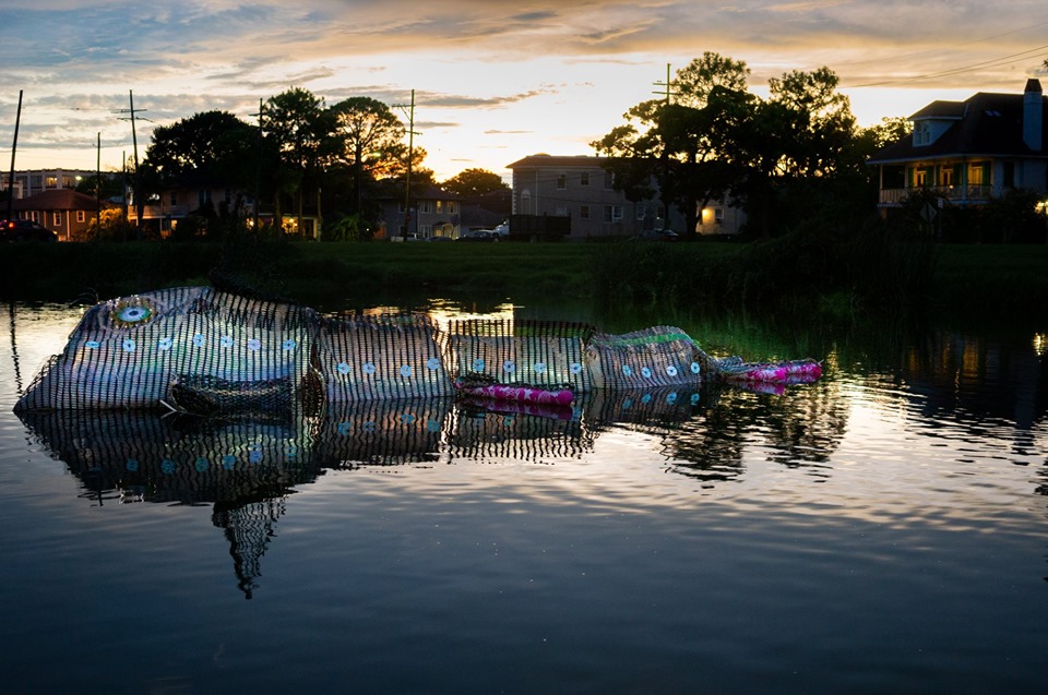 Carole Alden led a New Orleans workshop to create "Water Creature," a floating art work.