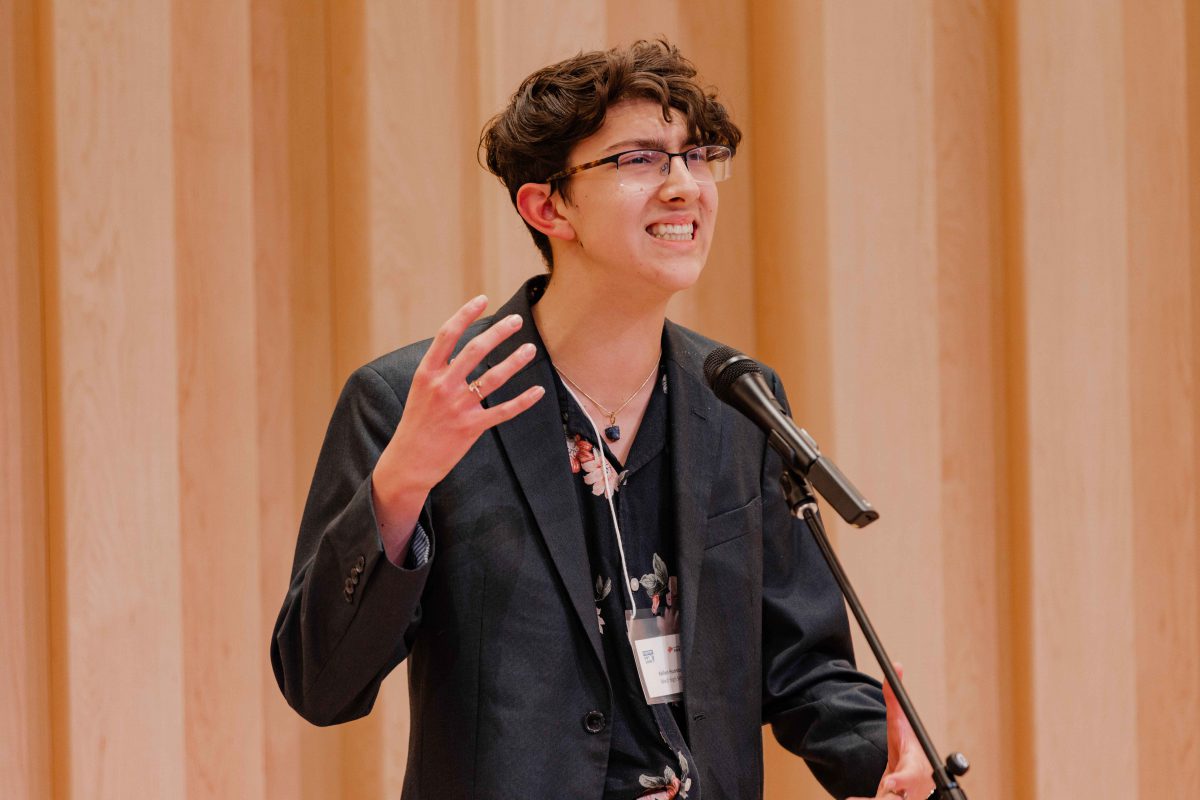 Kellen Hunnicutt, of West High School, reciting his winning poem at the 2023 Poetry Out Loud competition.