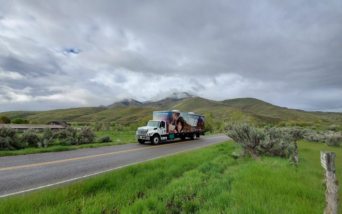 Sanpete Bookmobile on the road in Nephi Canyon